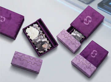 Premium Velvet Slide-Top Jewelry Box | Luxurious Purple Presentation Case with Geometric Engraving