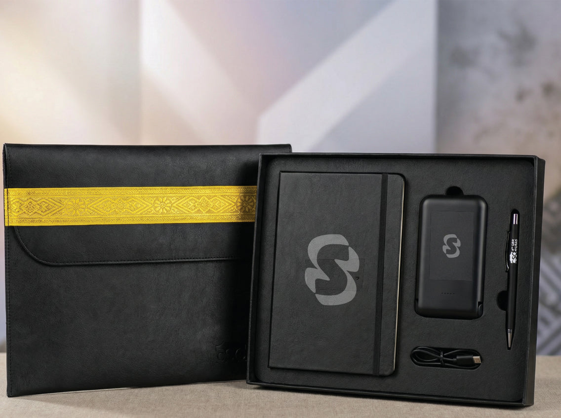 Premium Corporate Gift Set | Personalized Notebook, Power Bank & Pen Box