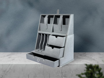 The Executive Desktop Command Center | Signature Slate Grey Multi-Tier Organizer