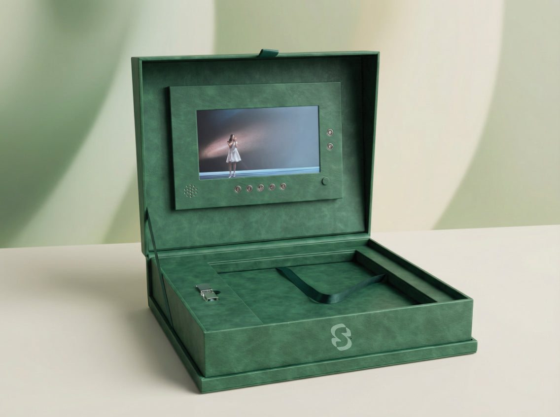 Signature Emerald Digital Video Gift Box | Premium Leather Keepsake Box with LCD Screen