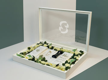 Luxury Transparent Lid Gift Box | Elegant White Presentation Case with Floral Border
